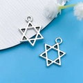 Pair of vintage silver star of david pendants for DIY bracelet and necklace jewelry - Antique Silver Hexagram Style