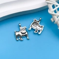 Set of two antique silver bulldog alloy pendants for DIY jewelry making and necklaces - Antique Silver Dog 15x18mm (10368)