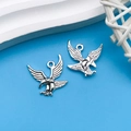 Pair of vintage silver eagle alloy pendants with detailed feather texture for DIY jewelry - Antique Silver Eagle 21x22mm (10369)
