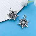 Vintage antique silver steering wheel charm pendants for DIY jewelry making and crafts - Antique Silver Helm Style