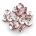 Nahaufnahme von 8mm silbernen Distanzperlen mit rosa Kristallen für DIY-Schmuckherstellung - 6mm (14664) / Rosa