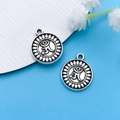 Pair of vintage silver Om symbol pendants in sunburst relief for DIY jewelry making - Antique Silver Om Symbol Style