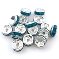 Makrofoto von 8mm silbernen Zwischenperlen mit dunkelblauen Kristallen für DIY-Schmuck - 6mm (14654) / Malachitgrün
