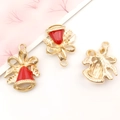 Kerstbel bedeltjes in gouden legering en rood emaille voor DIY sieraden maken - Rode Emaille Kerstbel (12256)