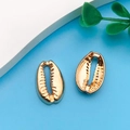 Golden cowrie shell metal alloy charms for DIY bracelets with detailed texture - Oval Shell Style
