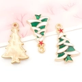 Kerstboombedel van vergulde legering en emaille voor het maken van DIY-sieraden - Wit Groene Emaille Kerstboom (12259)