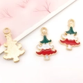 Kerstboom bedeltje van geëmailleerd metaal voor DIY-sieraden en armbanden maken - Gouden Emaille Kerstboom (12260)