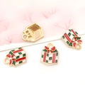 Kerstcadeau-emaille hanger met gouden basis en rode strik voor DIY sieraden maken - Gouden Emaille Vierkante Kerst Cadeauverpakking (12261)