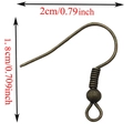 Antique copper S925 DIY earring hook with spiral coil and bead detail, 2x1.8cm size - Antique Bronze (Iron)