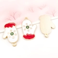 Emaille kersthandschoen hanger met sneeuwvlok en goudlaagje voor DIY-sieraden - Witte Emaille Kerst Handschoen (12262)