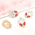 Kerstkrans hanger van legering met rode strik voor het maken van DIY sieraden - Witte Emaille Kerstkrans (12511)