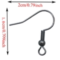 S925 sterling silver earring hook accessory in dark grey finish with size measurements - Gun Black (Iron)