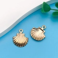 Set of two gold-plated seashell charms with radiant texture for DIY jewelry making - Large Shell Style