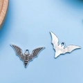 DIY Halloween bat pendants in black enamel and silver plating for necklace making - Black Enamel Style (18157)