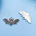 Miniature black enamel bat charms in silver finish for Halloween jewelry making - Black Enamel Style (18158)