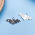 Mini Halloween bat charm pendant in black enamel with silver alloy for DIY jewelry making - Black Enamel Style (18159)