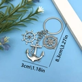 Silberner Marine-Schlüsselanhänger mit Anker, Steuerrad und Kompass, Länge 8.3 cm - Nautischer Kompass Anker Steuerrad (ER676)