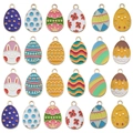 Set of 24 colorful enamel Easter egg pendants with rabbit and floral motifs for DIY jewelry - Multicolor Mixed Collection
