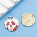 Giftapfel-Anhänger für DIY-Schmuck mit roter Emaille-Totenkopfgrafik und Goldrückseite - Schmelzender Totenkopf Apfel Stil (18167)