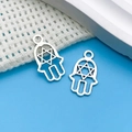 Silver Hamsa Hand charms with Star of David cutout for DIY jewelry bracelets and earrings - Antique Silver Hamsa Hand