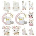Cute cartoon bunny pendant set in gold alloy with pink enamel for DIY jewelry making - 12Pcs Mixed Styles Set (SN789)