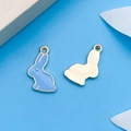 Cute blue enamel bunny pendant with gold plating for DIY jewelry making and keychains - Lake Blue Bunny (9946) / 10x17mm