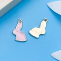 Pink enamel bunny pendant with golden outlines for DIY jewelry and keychains - Pink Bunny (11892) / 9x17mm
