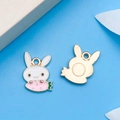 Cute white bunny rabbit pendant with pink carrot charm for DIY jewelry and keychain - White Bunny Lying on Carrot (17506) / 11x15mm