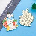 Cute cartoon enamel rabbit charm with carrot design and golden metal finish for DIY jewelry - Carrot Rabbit 25x30mm