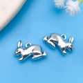 Set of two silver running rabbit metal charms for DIY bracelets and necklaces - Dynamic Rabbit Pendant (3749) / 13x20mm