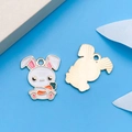 Cute bunny and carrot enamel pendants in white and gold for DIY jewelry making - White Holding Carrot Rabbit (18536) / 20x24mm
