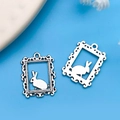 Antique silver Easter bunny frame pendant for DIY necklace and bracelet jewelry making - Rectangular Hollow Rabbit Frame (5875) / 17x24mm