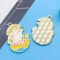 Easter bunny pendant in colorful egg shell with gold textured back for jewelry making - Easter Egg Rabbit 22x30mm
