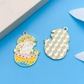 Easter rabbit hatching egg charm with colorful enamel inlay and golden alloy finish - Eggshell Bunny (18547) / 22x30mm