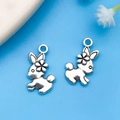 Pair of antique silver Easter bunny charms with small flower detail for DIY jewelry making - Alice Small Rabbit (7284) / 14x18mm