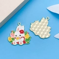 Cute enamel bunny and tulip pendant with gold-plated textured reverse side for DIY - Tulip Bunny (18549) / 29x30mm