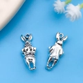 Antique silver Easter bunny metal charms for DIY jewelry making with pendant ring - Alice Standing Rabbit (8338) / 8x22mm