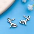 Antique silver rabbit charms for DIY jewelry making in a vintage aesthetic style - Sitting Little Rabbit (11225) / 10x14mm