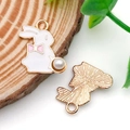 Cute enamel rabbit pendant with pearl accent for DIY jewelry making in gold finish - White Enamel Rabbit with Pearl (11940) / 16x16.7mm