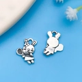 Antique silver cartoon rabbit charm with tennis racket for DIY jewelry making - Racket Rabbit (17339) / 11x16mm