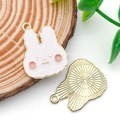 Cute white enamel bunny rabbit charm with gold backing for DIY jewelry making - White Cartoon Rabbit Head (13920) / 18x25mm