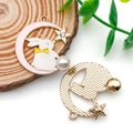 Pastel pink moon and white rabbit pendant with pearl and rhinestone star detail - Pink Enamel Moon Rabbit (15540) / 30x33mm