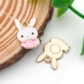 Cute bunny enamel pendant for DIY bracelets with golden metal backing and carrot shape - White Rabbit with Carrot (17506) / 11x15mm