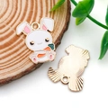 Cartoon bunny alloy pendant with white enamel and carrot detail for DIY jewelry making - White Rabbit Hugging Carrot (18536) / 20x24mm