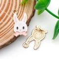 Cute white bunny enamel pendant with pink bow and gold back for DIY jewelry making - Cute Pink Long Ear Rabbit (18831) / 21x11mm