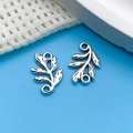 Antique silver leaf alloy pendant for handmade jewelry and DIY bracelet charms - Antique Silver Branch Link