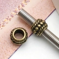 Antique bronze relief spacer beads on silver snake chain for DIY jewelry making - Large Hole Spacer Bead (10144) / 1 Piece (8x8mm) / Antique Bronze
