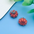 Orange enamel pumpkin earrings with silver posts and festive cartoon charm design - Orange Enamel 3D Pumpkin