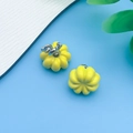 3D yellow pumpkin flower studs earrings with glossy enamel finish for Thanksgiving - Yellow Enamel 3D Pumpkin