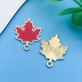 Red maple leaf pendant pair with gold plating and enamel finish for DIY jewelry - Red Enamel Maple Leaf